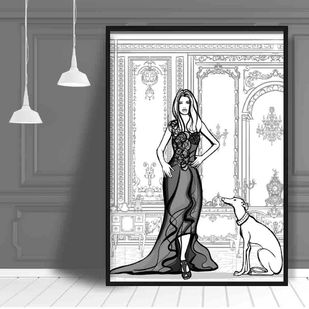 Fashionista and Dog Sketch Print