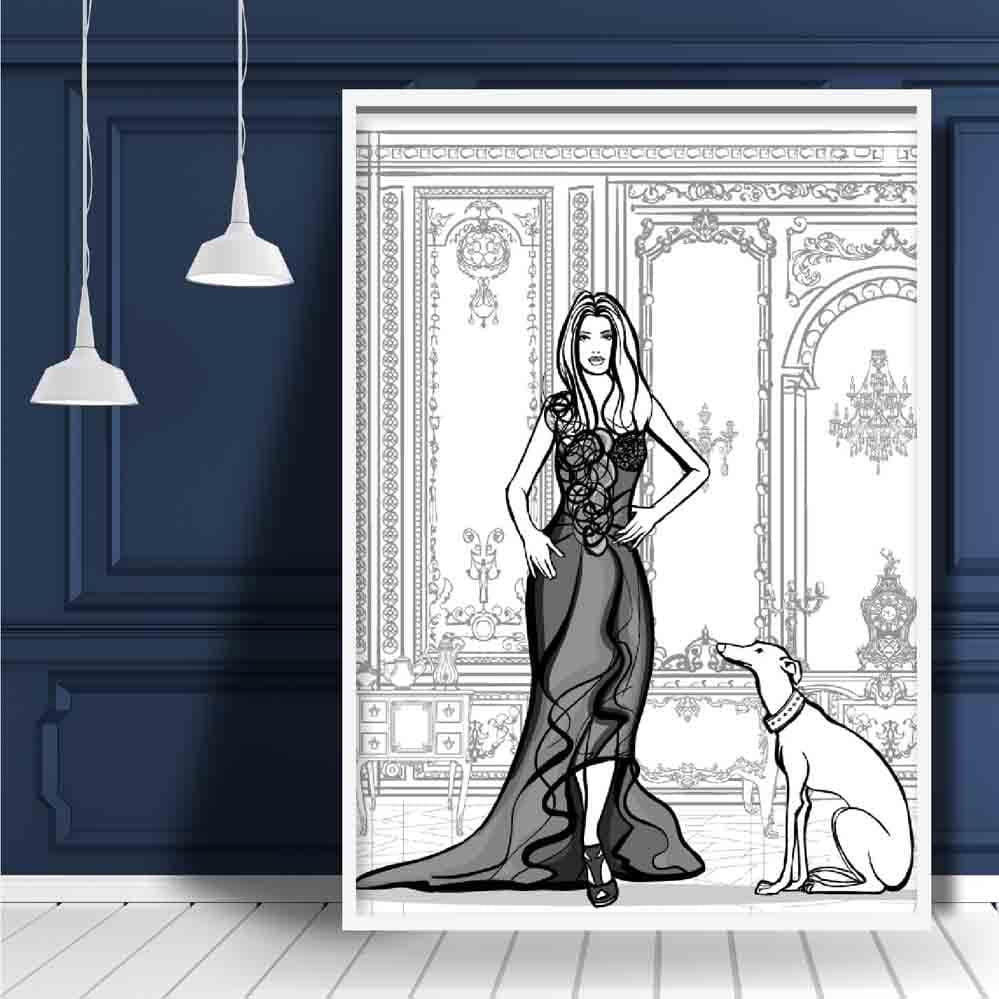 Fashionista and Dog Sketch Print