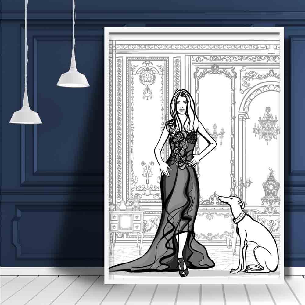 Fashionista and Dog Sketch Print