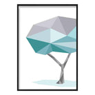 Geometric Poly Aqua Blue and Grey Tree Poster
