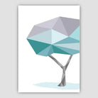 Geometric Poly Aqua Blue and Grey Tree Poster
