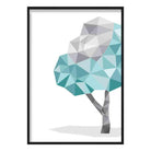 Geometric Poly Aqua Blue and Grey Tree 2 Poster