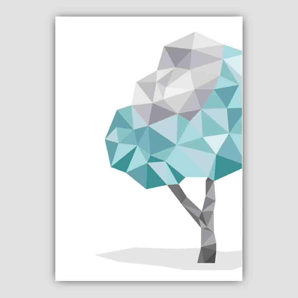 Geometric Poly Aqua Blue and Grey Tree 2 Poster