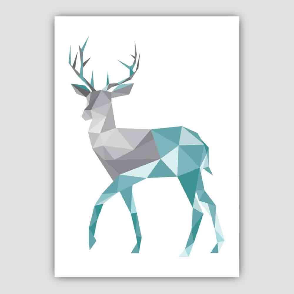Geometric Poly Aqua Blue and Grey Stag Poster