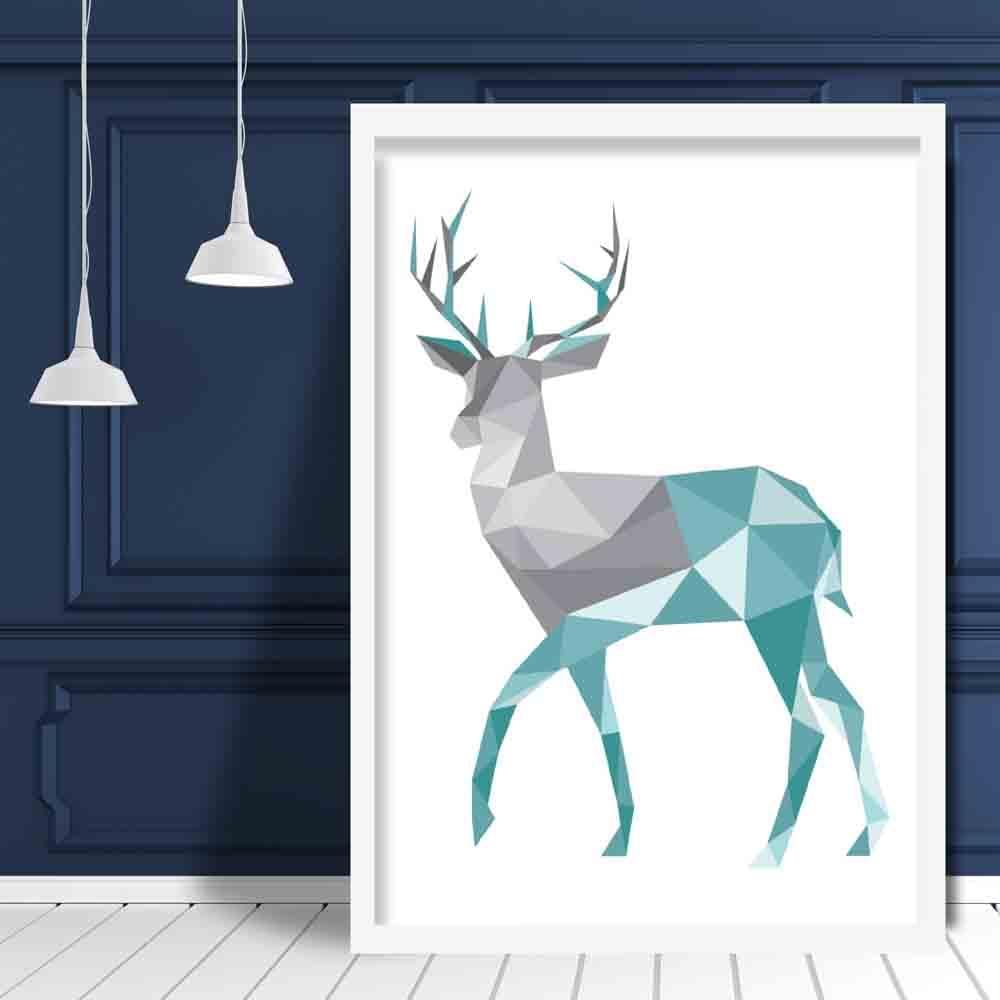 Geometric Poly Aqua Blue and Grey Stag Poster