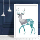 Geometric Poly Aqua Blue and Grey Stag Poster