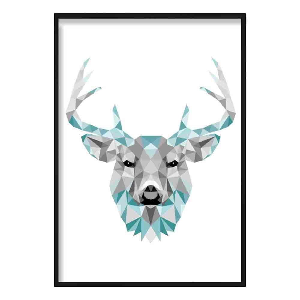 Geometric Poly Aqua Blue and Grey Stag Head Poster