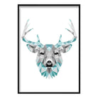 Geometric Poly Aqua Blue and Grey Stag Head Poster