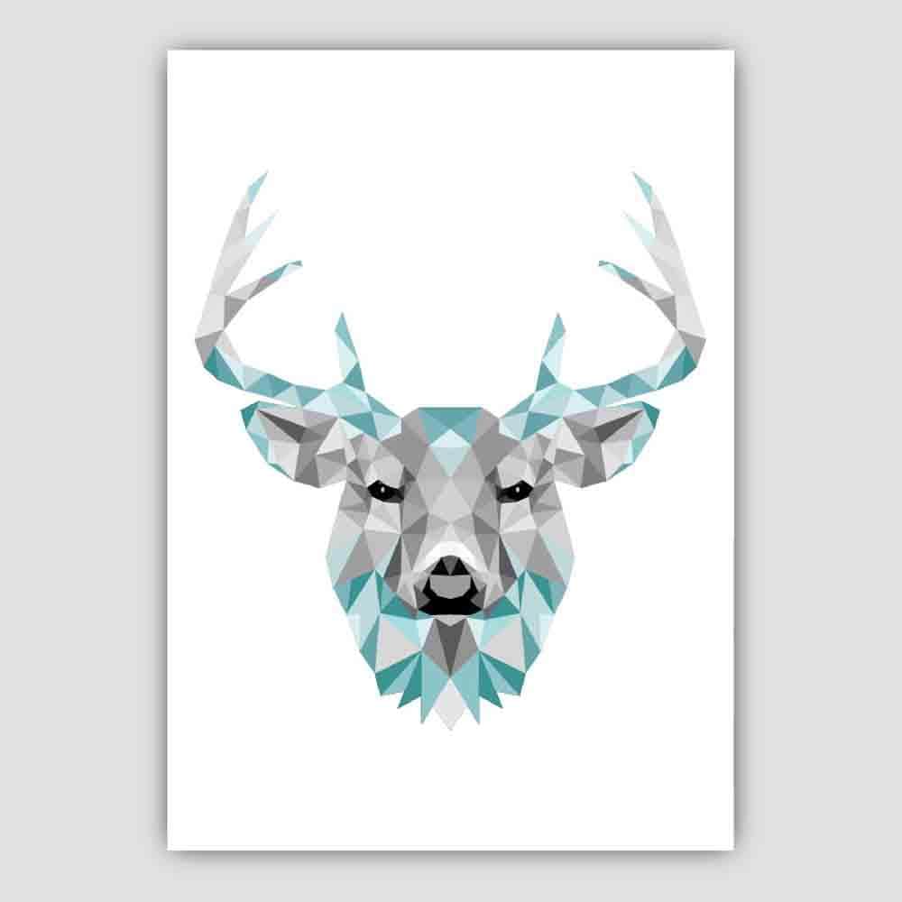 Geometric Poly Aqua Blue and Grey Stag Head Poster
