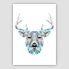 Geometric Poly Aqua Blue and Grey Stag Head Poster