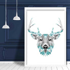 Geometric Poly Aqua Blue and Grey Stag Head Poster
