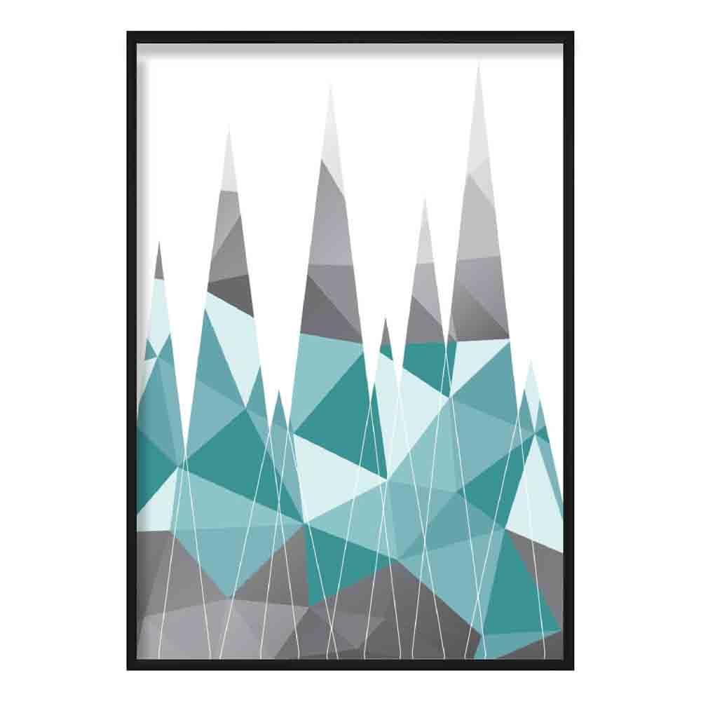 Geometric Poly Aqua Blue and Grey Mountains Poster