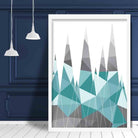 Geometric Poly Aqua Blue and Grey Mountains Poster