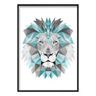 Geometric Poly Aqua Blue and Grey Lion Head Poster