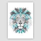 Geometric Poly Aqua Blue and Grey Lion Head Poster