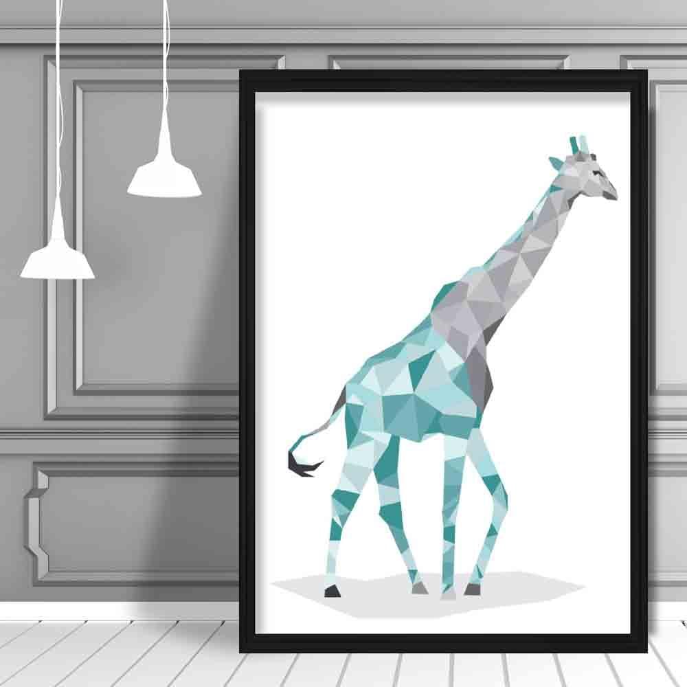 Geometric Poly Aqua Blue and Grey Giraffe Poster
