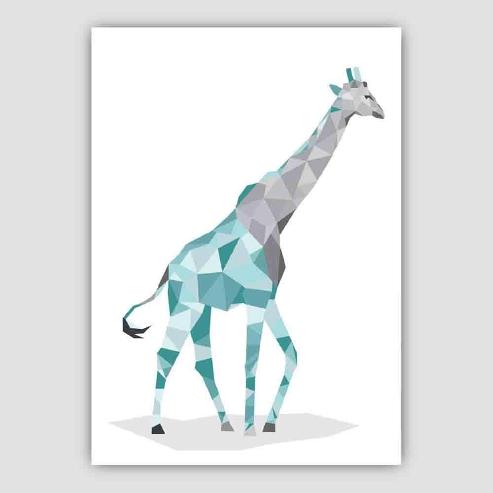 Geometric Poly Aqua Blue and Grey Giraffe Poster