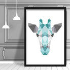 Geometric Poly Aqua Blue and Grey Giraffe Head Poster