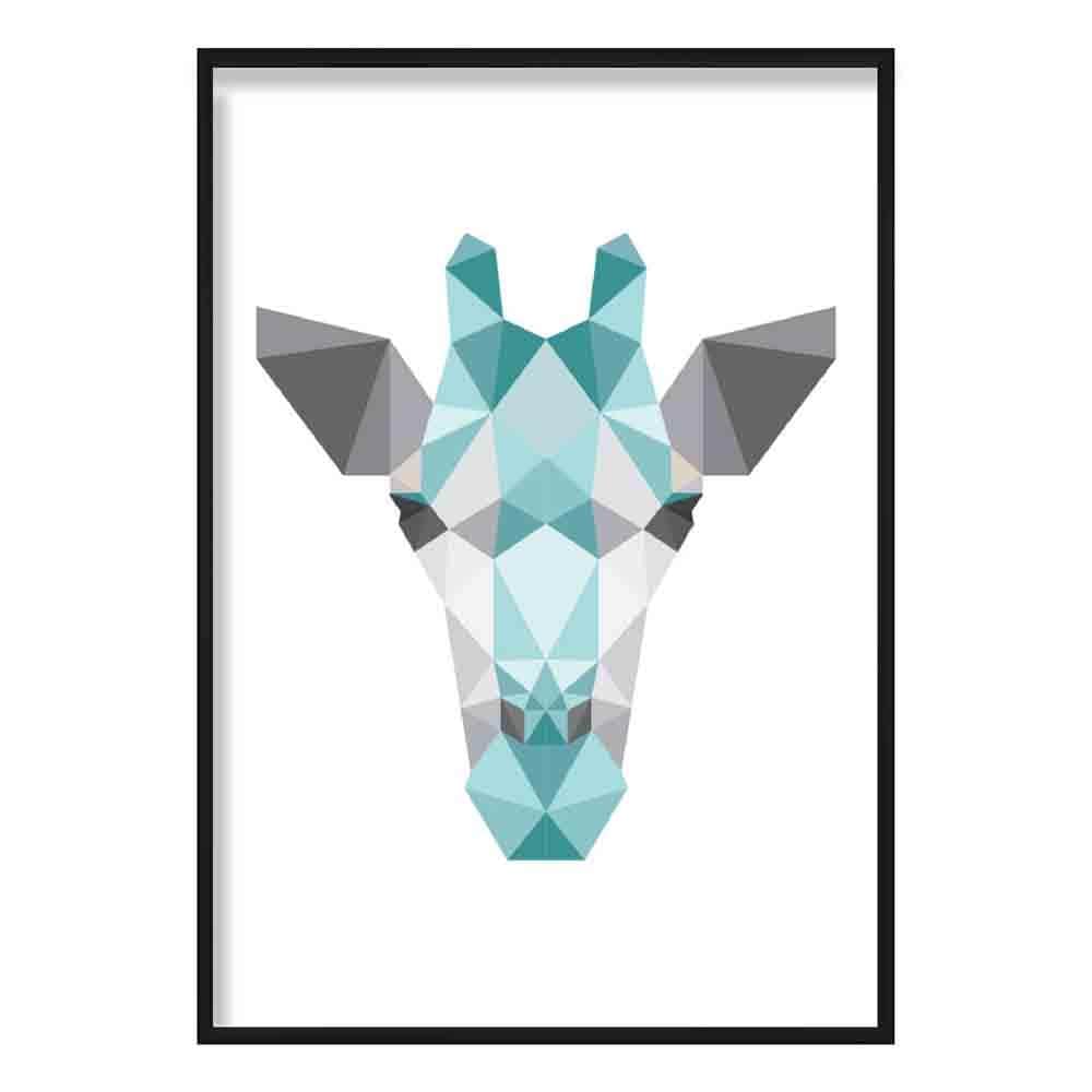 Geometric Poly Aqua Blue and Grey Giraffe Head Poster