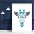 Geometric Poly Aqua Blue and Grey Giraffe Head Poster