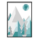Geometric Poly Aqua Blue and Grey Forest Poster
