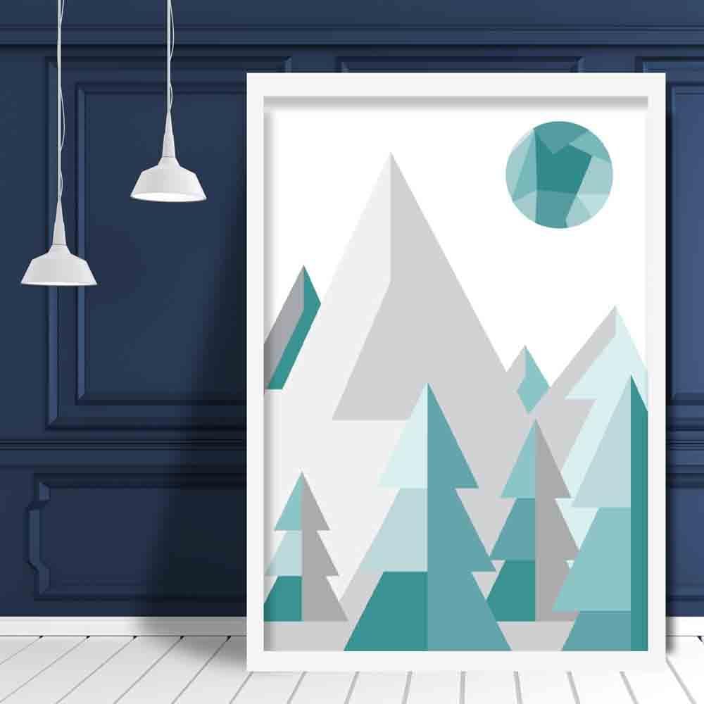 Geometric Poly Aqua Blue and Grey Forest Poster