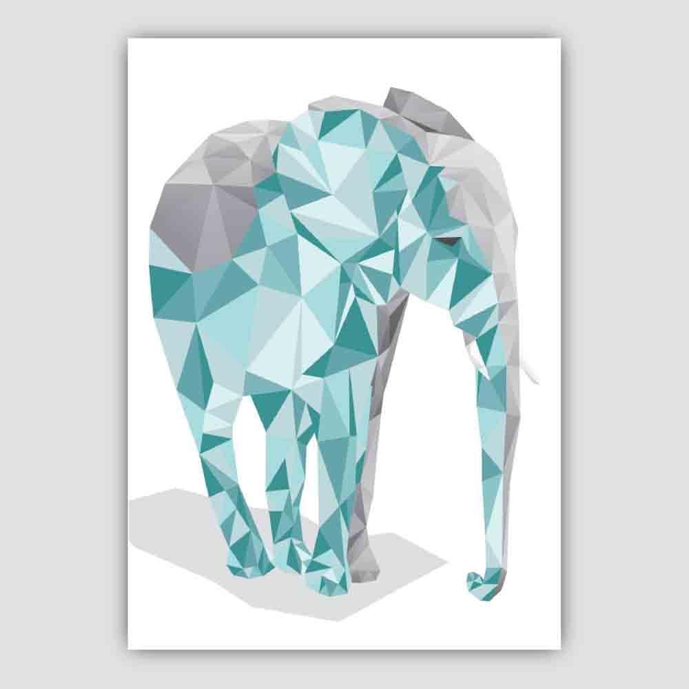 Geometric Poly Aqua Blue and Grey Elephant Poster