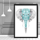 Geometric Poly Aqua Blue and Grey Elephant Head Poster