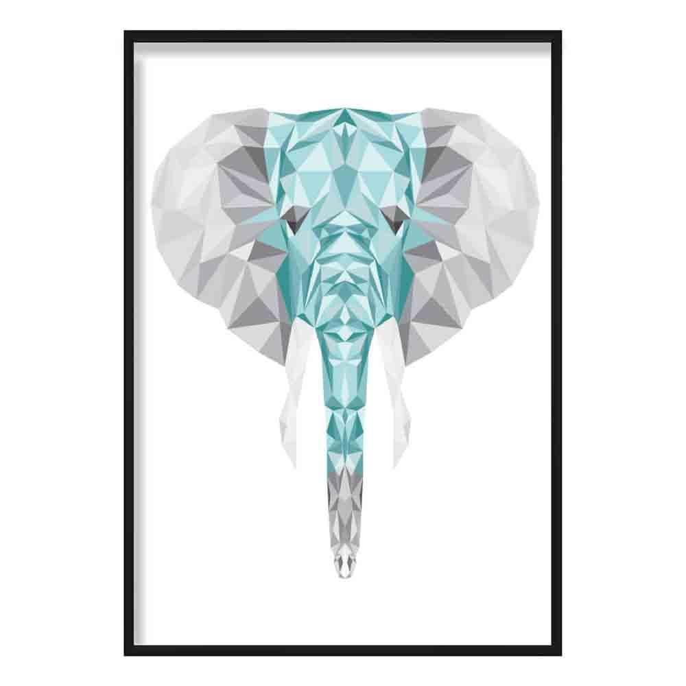 Geometric Poly Aqua Blue and Grey Elephant Head Poster