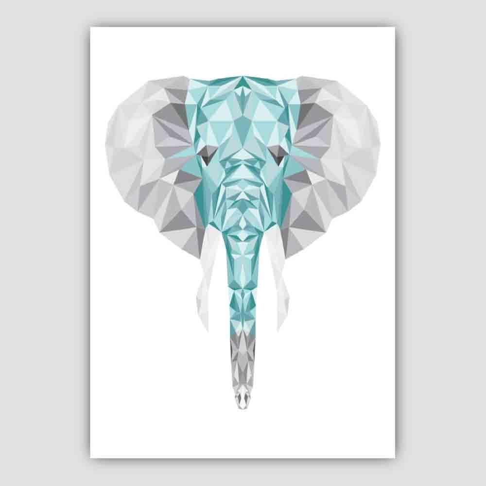 Geometric Poly Aqua Blue and Grey Elephant Head Poster