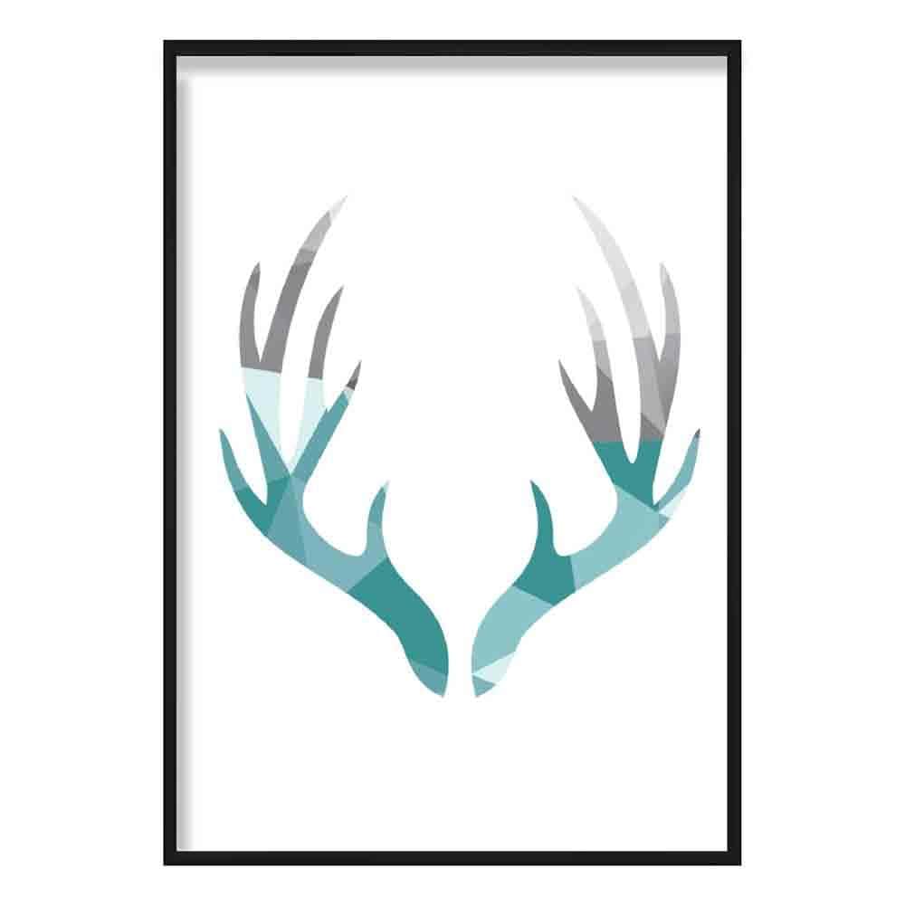 Geometric Poly Aqua Blue and Grey Stag Antlers Poster