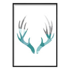 Geometric Poly Aqua Blue and Grey Stag Antlers Poster