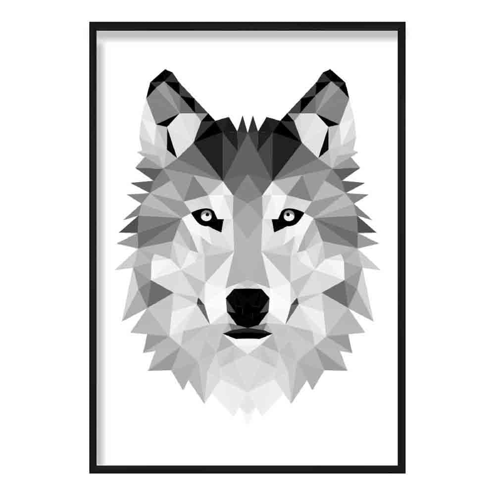 Geometric Poly Black and Grey Wolf Head Poster