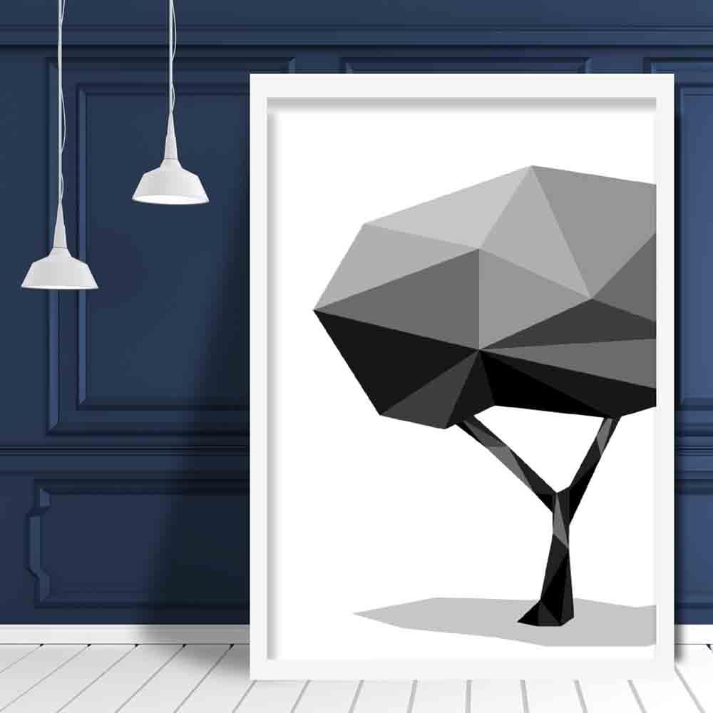 Geometric Poly Black and Grey Tree Poster