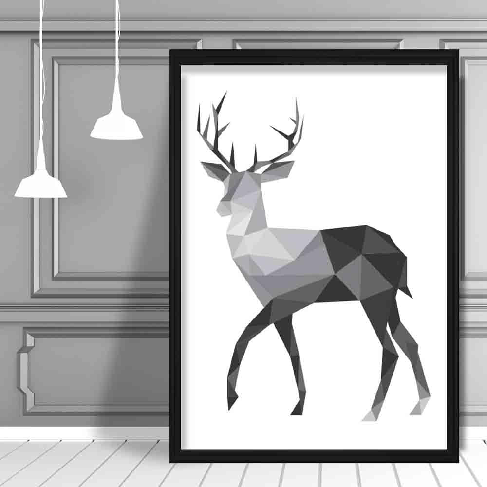 Geometric Poly Black and Grey Stag Poster