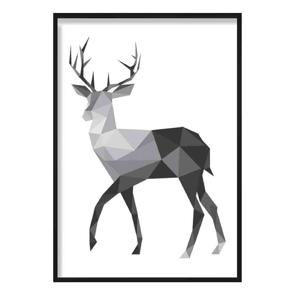 Geometric Poly Black and Grey Stag Poster
