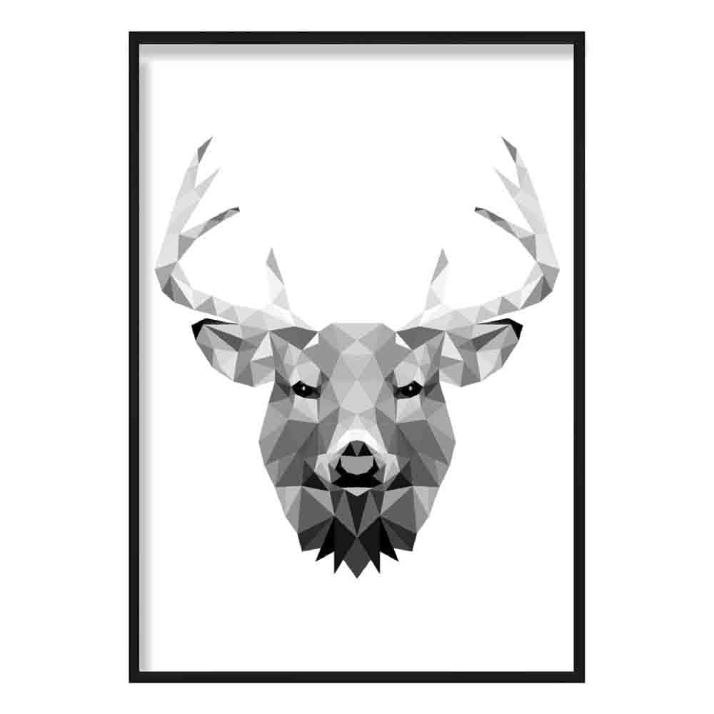 Geometric Poly Black and Grey Stag Head Poster