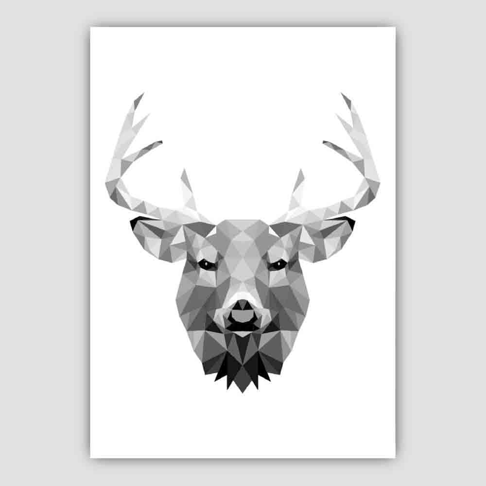 Geometric Poly Black and Grey Stag Head Poster