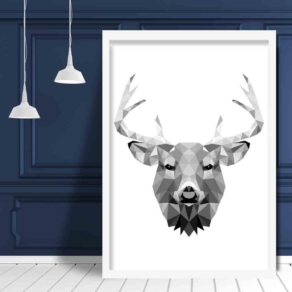 Geometric Poly Black and Grey Stag Head Poster