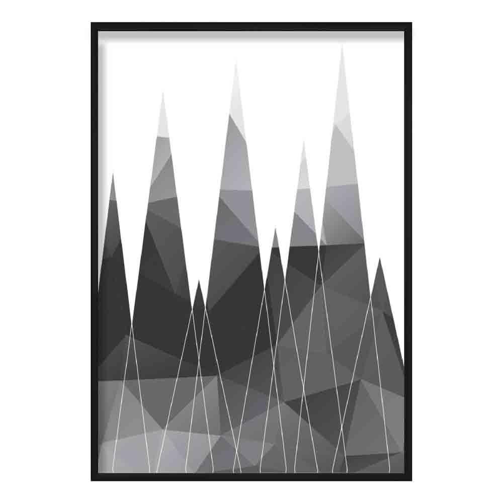 Geometric Poly Black and Grey Mountains Poster