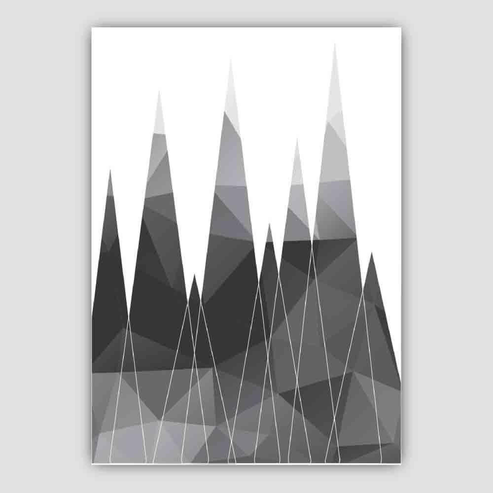 Geometric Poly Black and Grey Mountains Poster