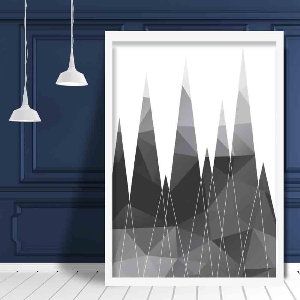 Geometric Poly Black and Grey Mountains Poster