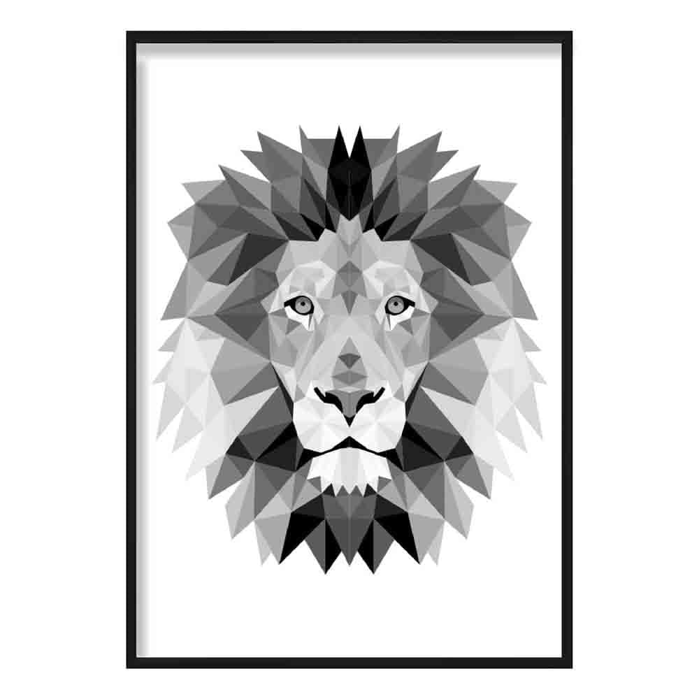 Geometric Poly Black and Grey Lion Head Poster