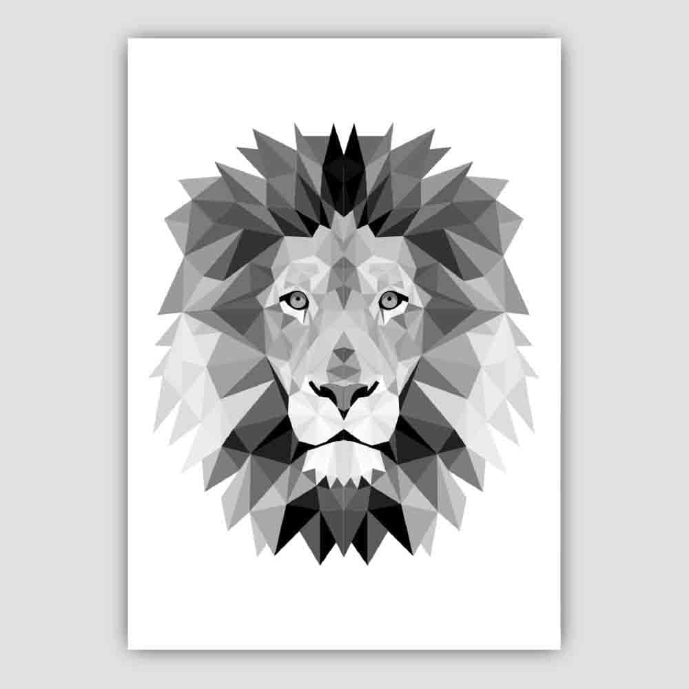 Geometric Poly Black and Grey Lion Head Poster