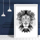 Geometric Poly Black and Grey Lion Head Poster