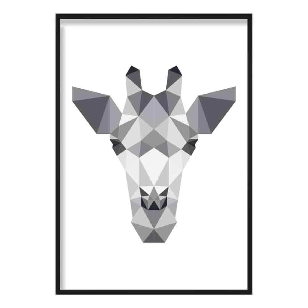 Geometric Poly Black and Grey Giraffe Head Poster