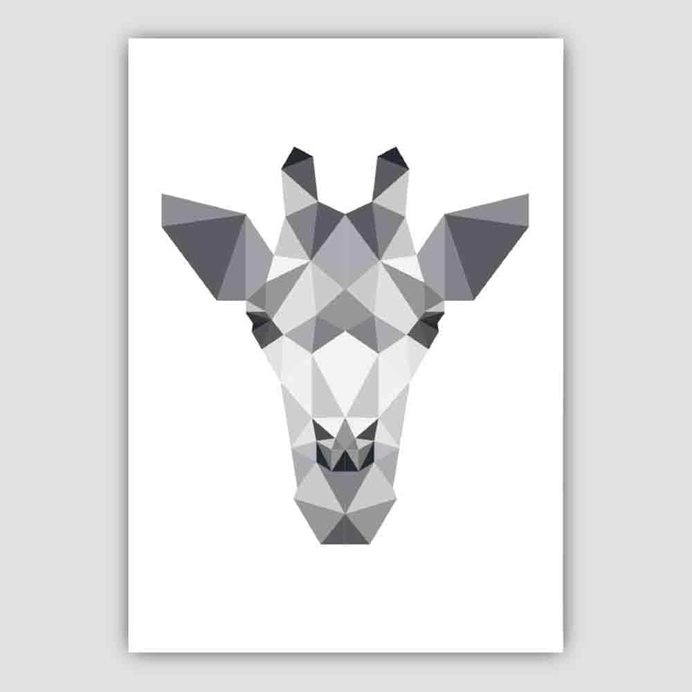 Geometric Poly Black and Grey Giraffe Head Poster