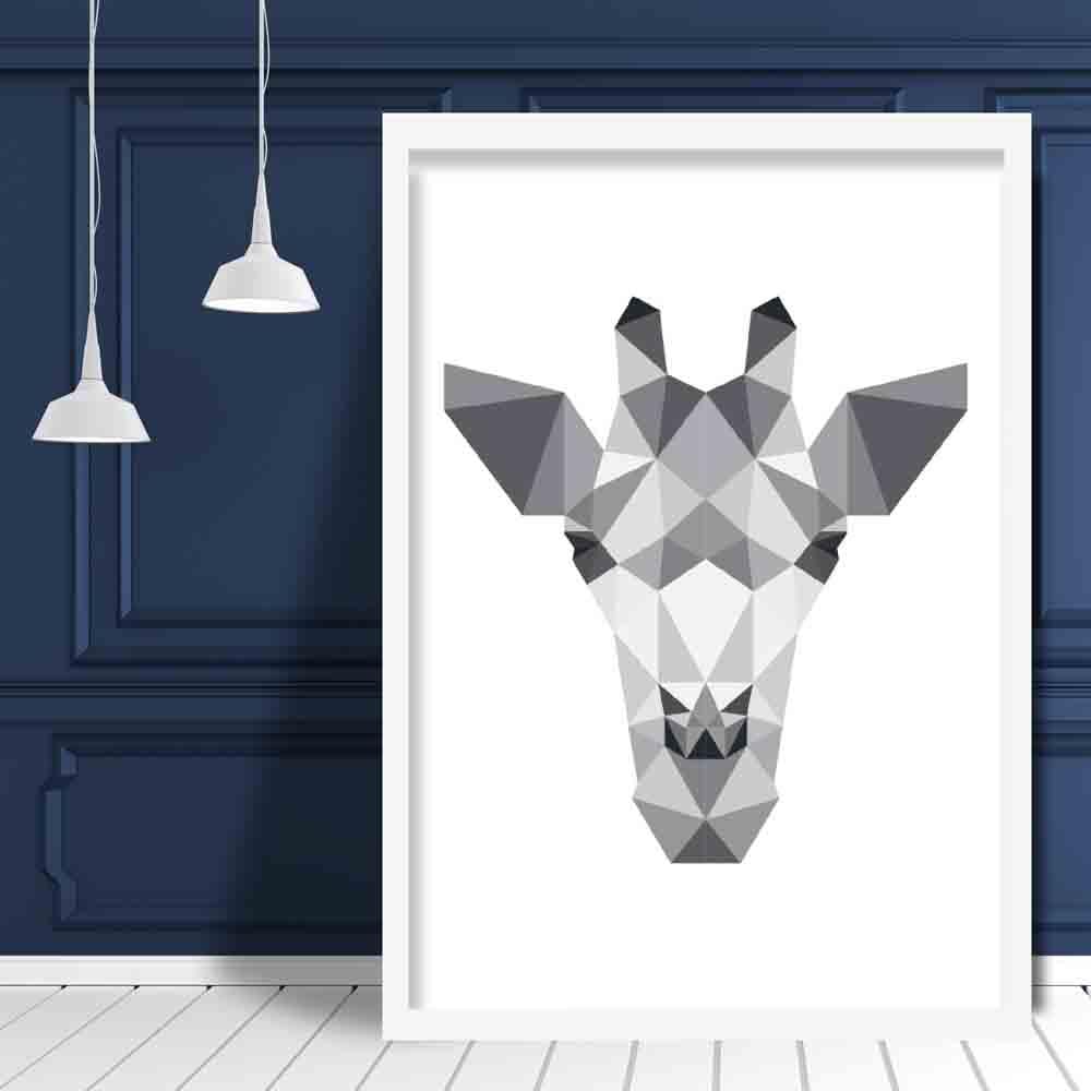 Geometric Poly Black and Grey Giraffe Head Poster