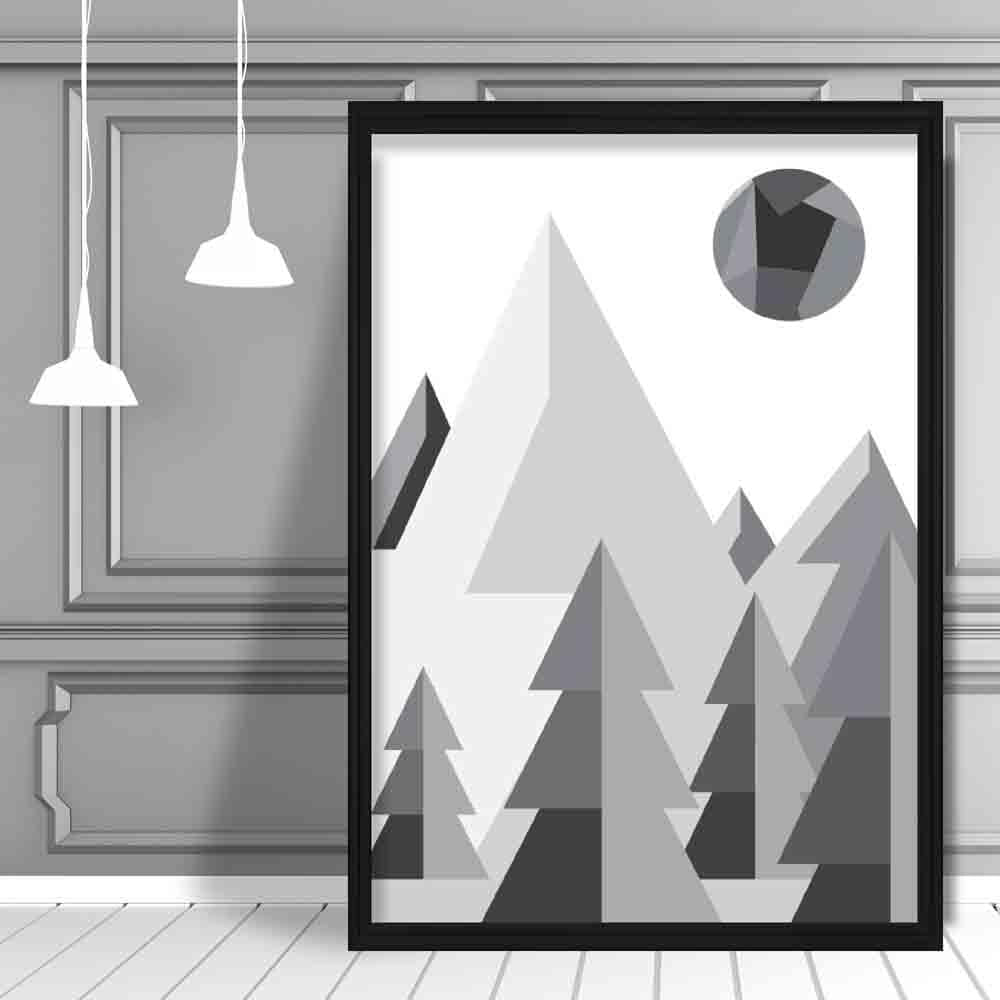 Geometric Poly Black and Grey Forest Poster