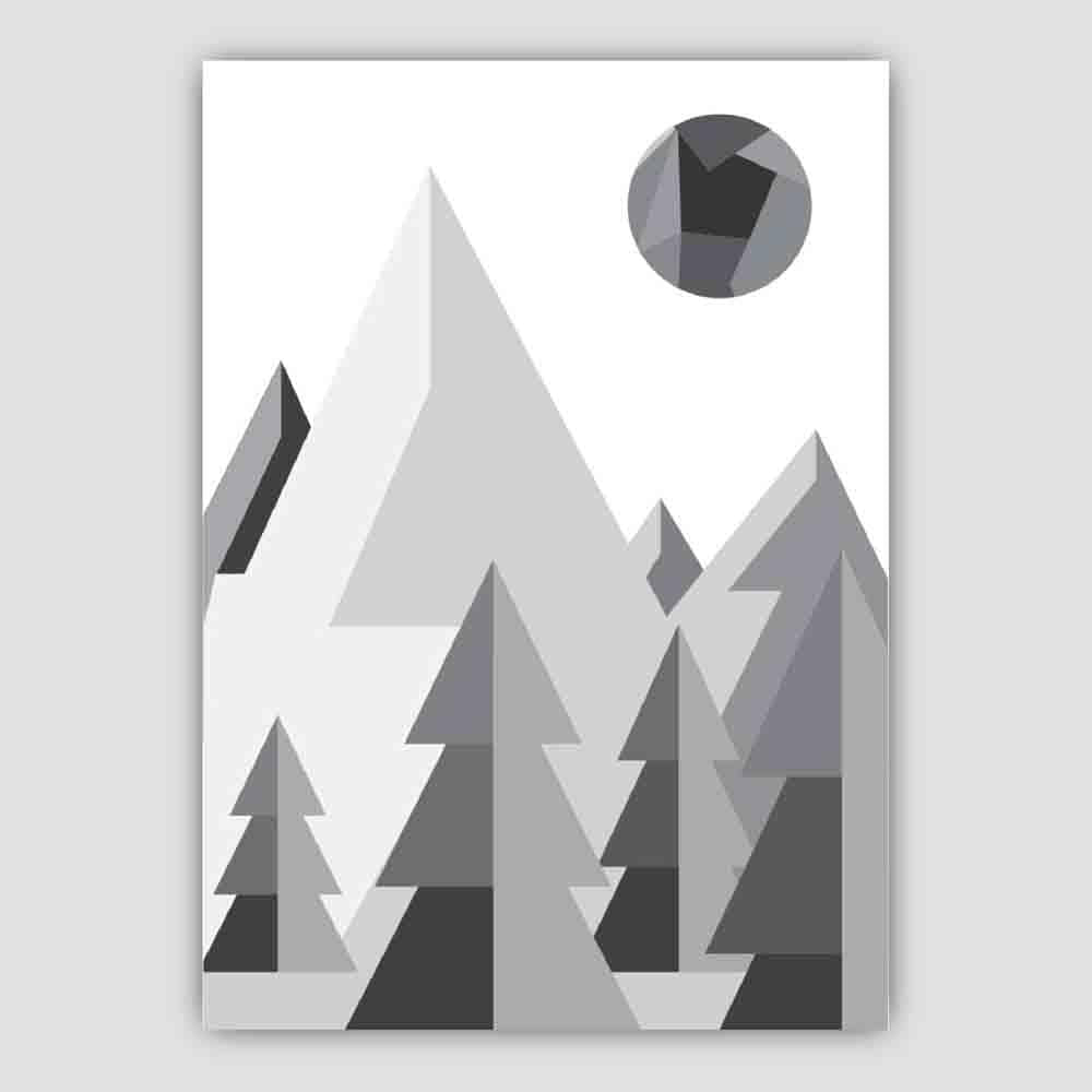 Geometric Poly Black and Grey Forest Poster